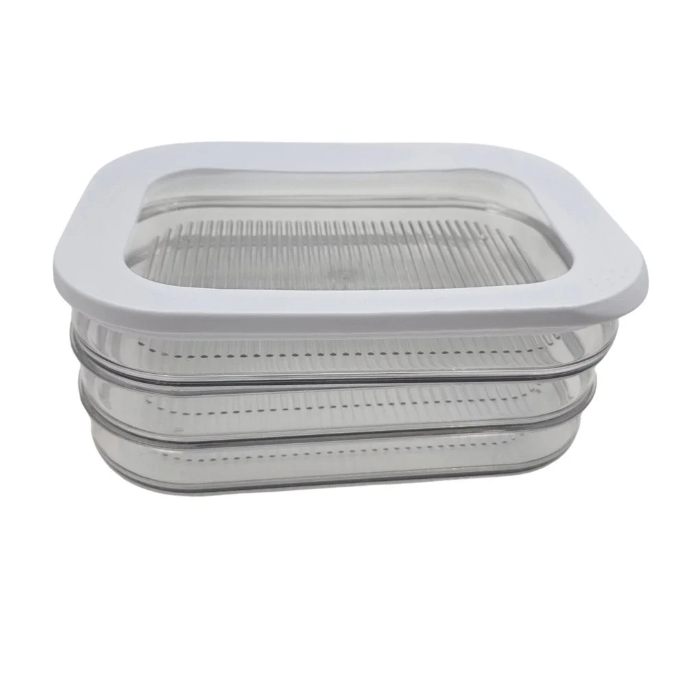 Clear Plastic 3 Tier Stackable Food Storage Container Set White Lid 9x6 Inch L4